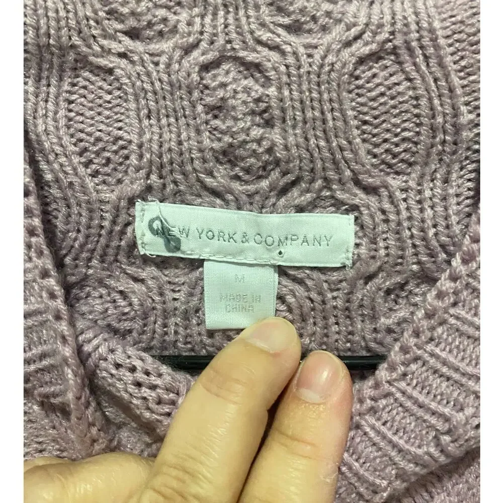 New York & Company Turtleneck Cable knit 3/4 Sleeve Sweater Lavender sz M